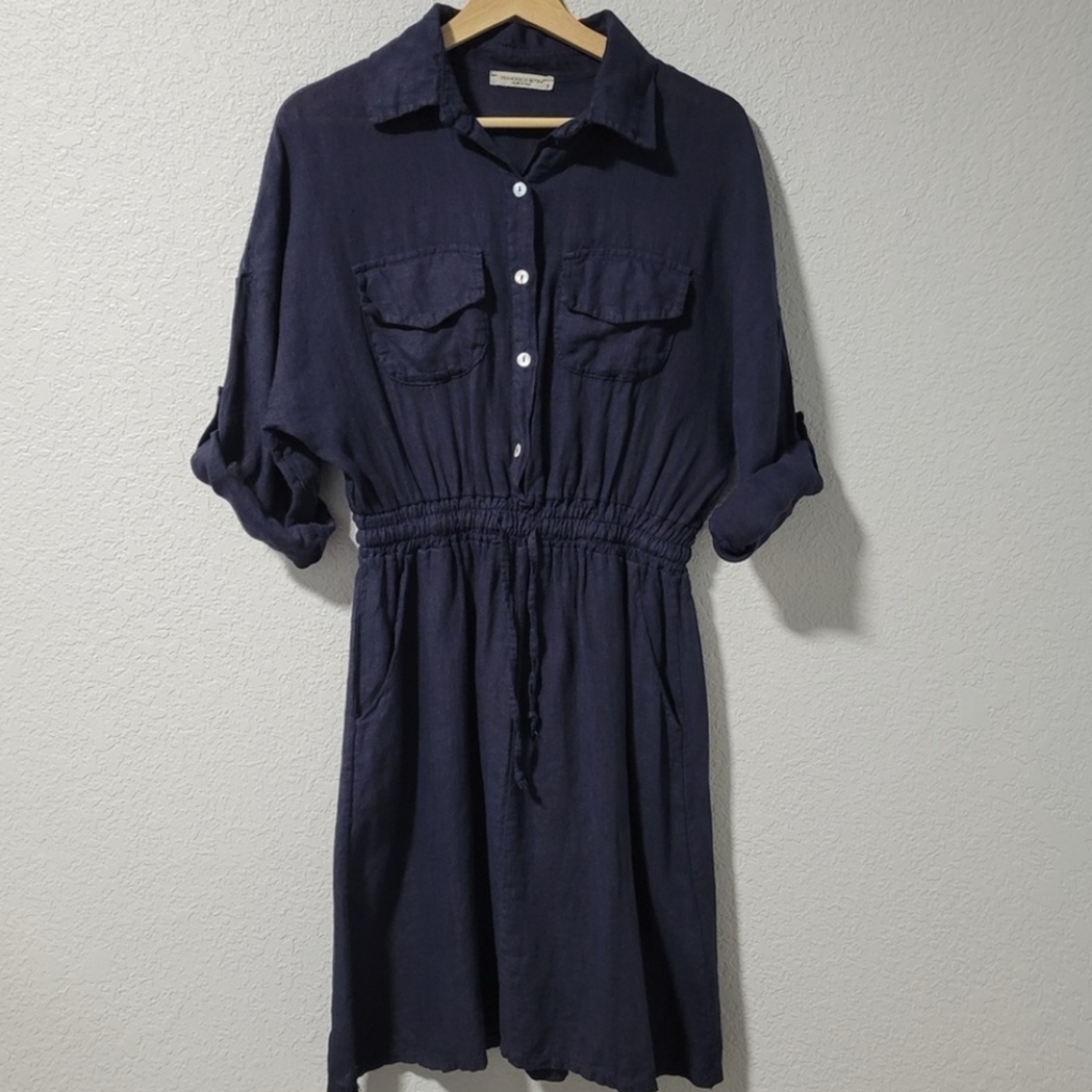 Francesca Bettini 100% Linen Navy Pocket  Dress Made in Italy NWT Size M